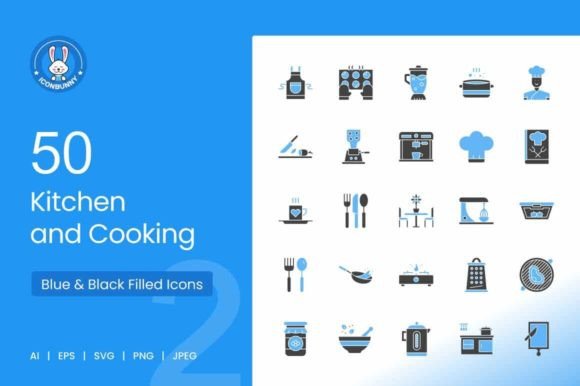 50 Kitchen and Cooking Blue Icons