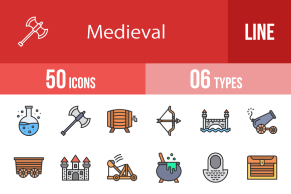 50 Medieval Filled Line Icons