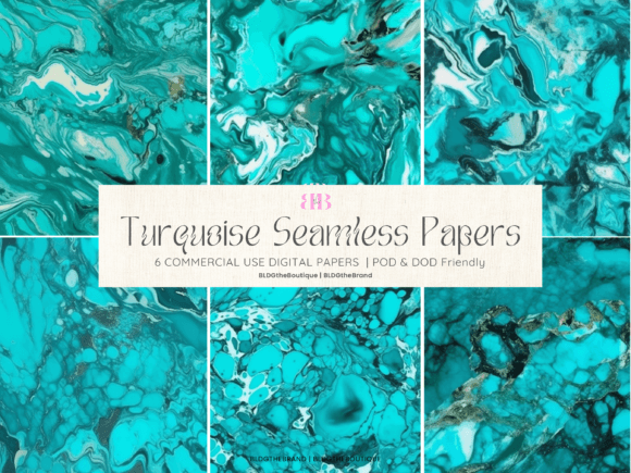 6 Turquoise Marble Seamless Pattern Pack