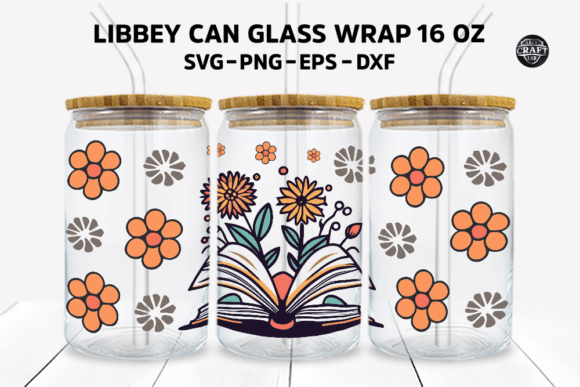 Book with Flowers Can Glass Wrap 16oz