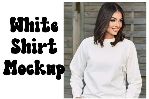 Brunette Woman White Sweatshirt Mockup