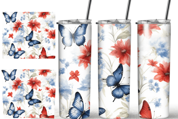 Butterfly Watercolor 4th of July Tumbler
