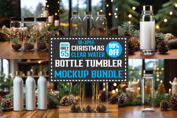 Christmas Clear Bottle Mockups Bundle