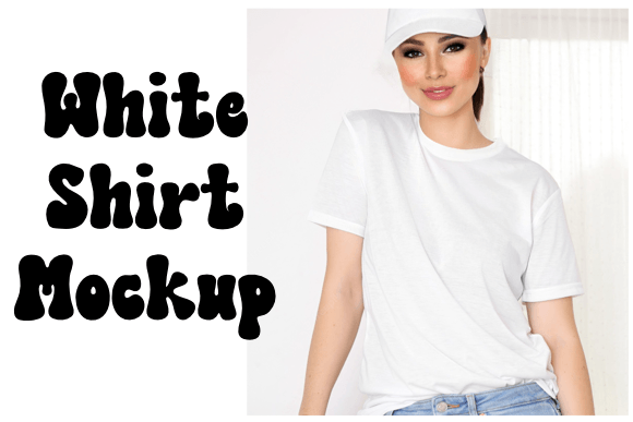 Girl in Hat Mockup White Tshirt Shirt