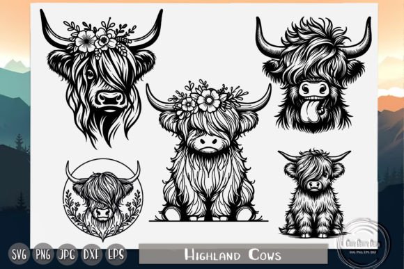 Highland Cow, Cute Cow, Floral Cow