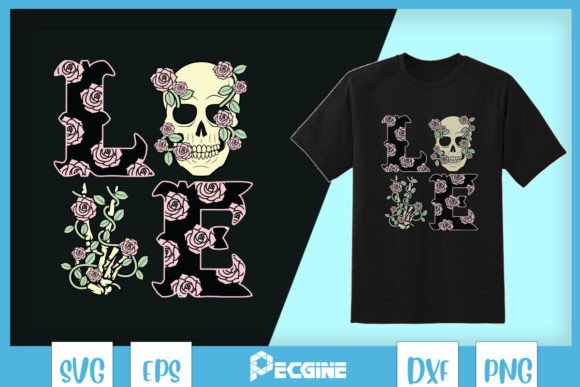 LOVE Pastel Valentine Skull Roses