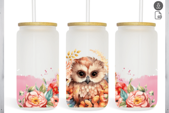 Owl Pink Watercolor 16 Oz Libbey Glass