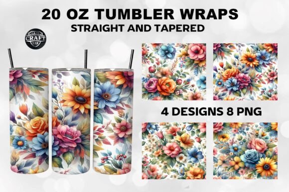 Watercolor Flowers 20oz Skinny Tumblers